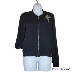 i joah Women's Small Black Jacket with Embelleshed Hummingbird EUC